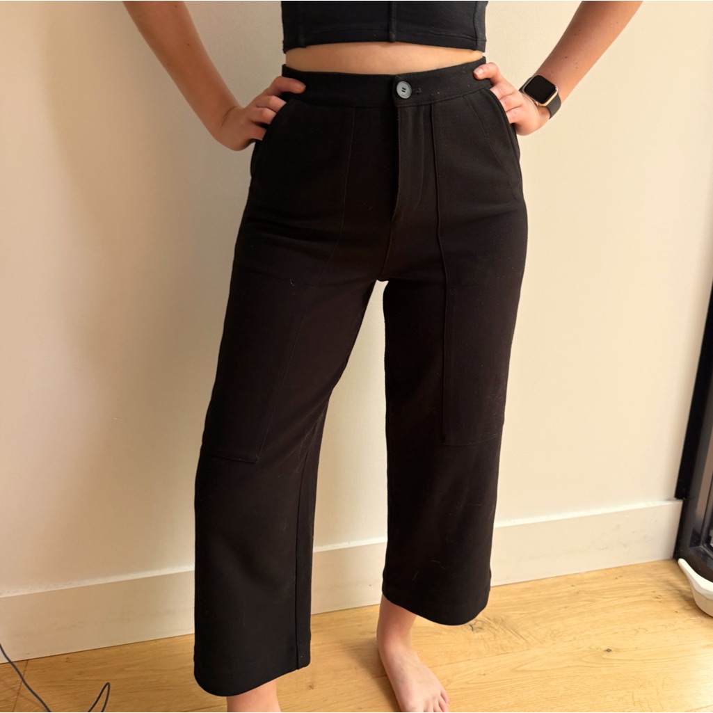 Oak + Fort Black Wide Leg High Rise Crop Pant - 2